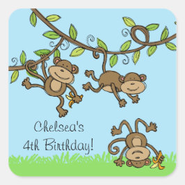 Adesivo Quadrado Macaco de Animais de Zoo Personalizados em Torno d