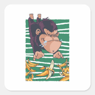 Adesivo Quadrado Macaco Engraçado com Bananas