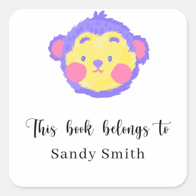 Adesivo Quadrado Macaco - Este livro pertence a (Frente)