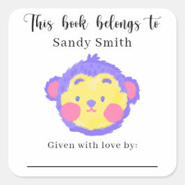 Adesivo Quadrado Macaco - Este livro pertence a com mensagem