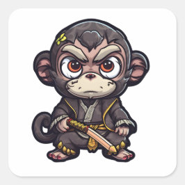 Adesivo Quadrado Macaco-Grito Samurai Macaco Adorável, Apanhador De