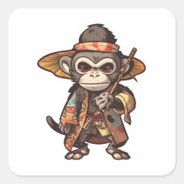 Adesivo Quadrado Macaco-Grito Samurai Macaco Adorável, Apanhador De