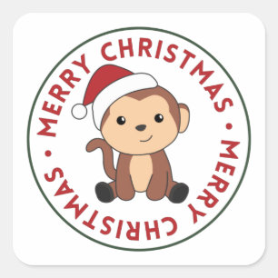 Adesivo Quadrado Macaco Natal Neve Inverno Animais Macacos Praça