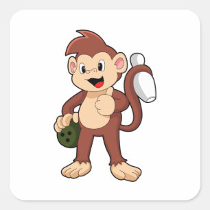 Adesivo Quadrado Macaco no boliche com bola de boliche