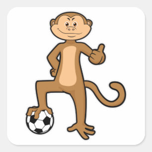 Adesivo Quadrado Macaco no Esporte com bola de futebol