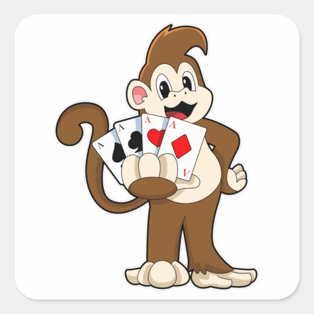 Adesivo Quadrado Macaco no Poker com cartões Poker (Frente)