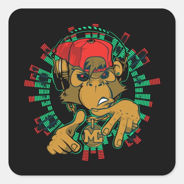 Adesivo Quadrado macaco rapper dj pode ser usado (Frente)