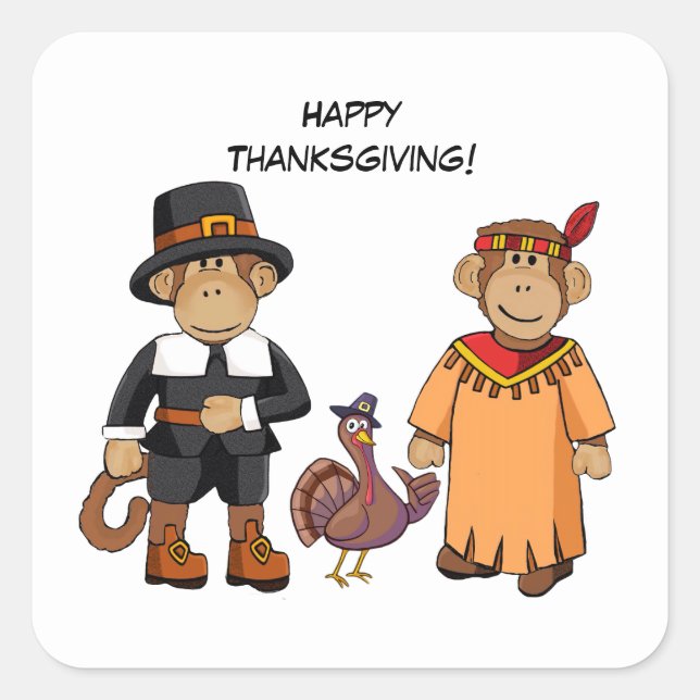 Adesivo Quadrado Macacos de Ação de Graças (Frente)