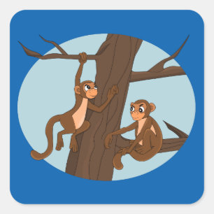 Adesivo Quadrado Macacos subindo o desenho da árvore