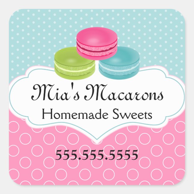 Adesivo Quadrado Macaron Bakery Box Seal (Frente)
