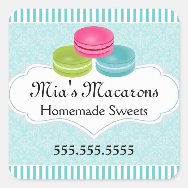 Adesivo Quadrado Macaron Bakery Box Seal (Frente)
