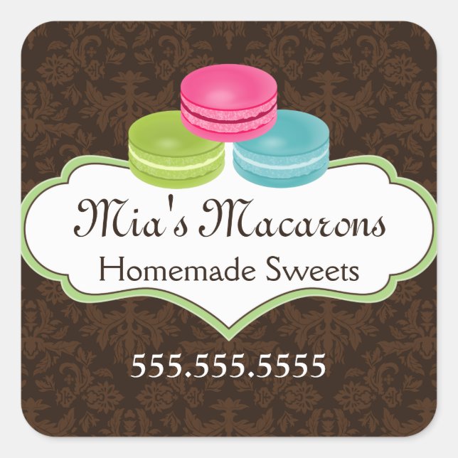 Adesivo Quadrado Macaron Bakery Box Seal (Frente)