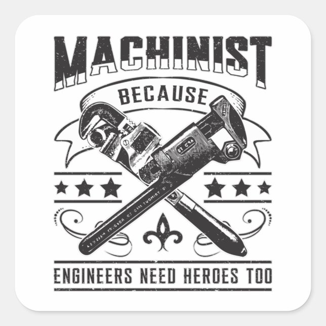 Adesivo Quadrado Machinista CNC Machinist Trabalho de Máquina Engra (Frente)