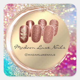 Adesivo Quadrado Madame Luxe Rosa Floral Dourado com Glitter