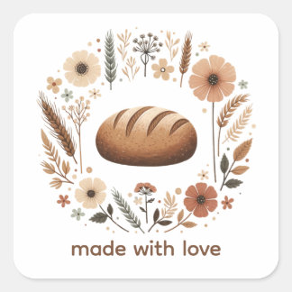 Adesivo Quadrado Made With Love Bread Label | Cottagecore Bakery