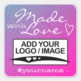 Adesivo Quadrado Made with Love Logo Modelo Purple Pink Ombro