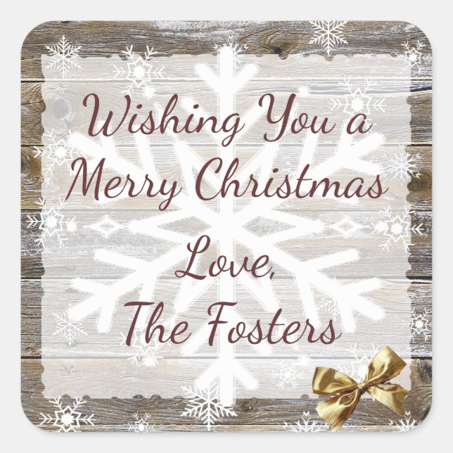 Adesivo Quadrado Madeira e Arcos Dourados Flocos de neve Natal (Frente)