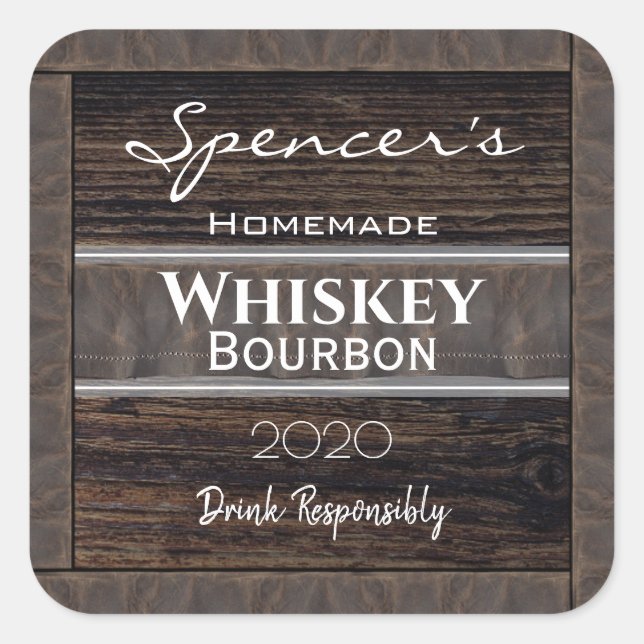 Adesivo Quadrado Madeira e couro personalizados (Frente)