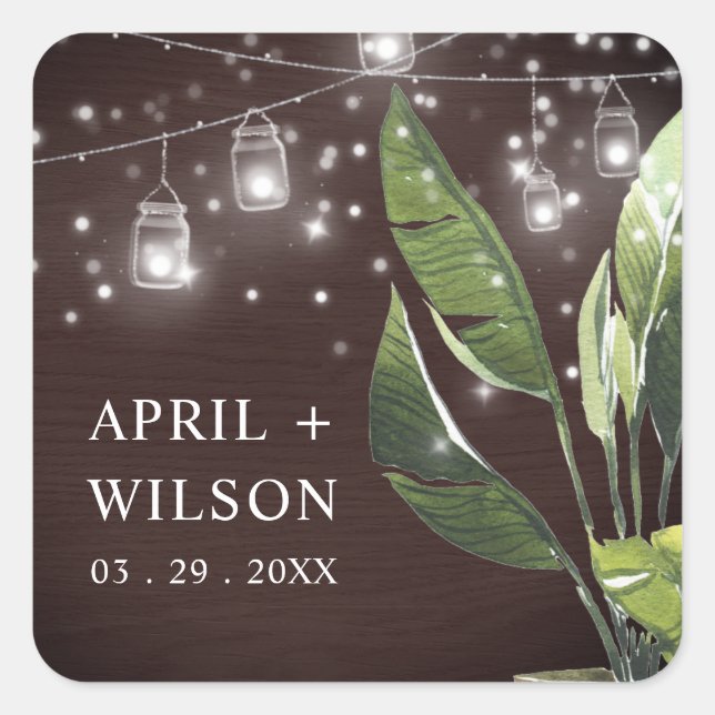 ADESIVO QUADRADO MADEIRA TROPICAL STARRY NOITE MASON JAR WEDDING (Frente)