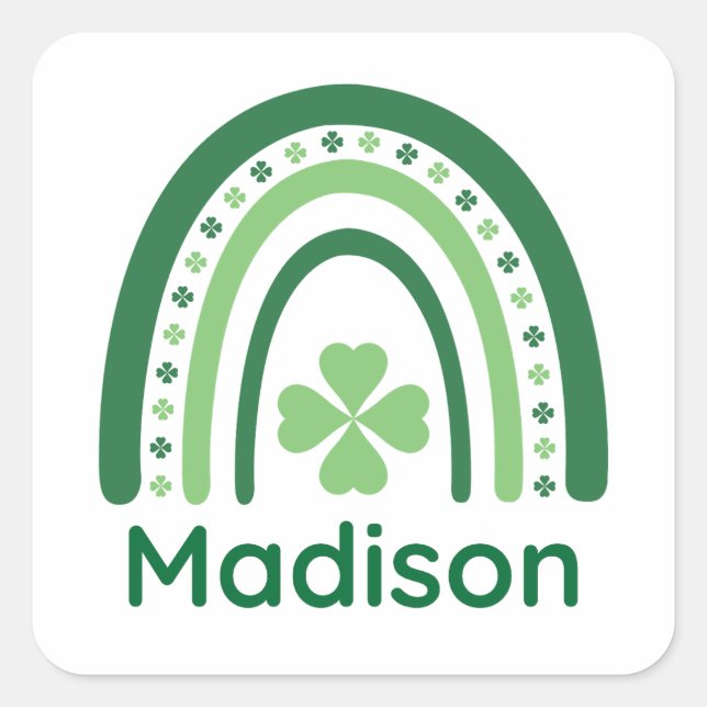 Adesivo Quadrado Madison Name Clover Boho Rainbow (Frente)