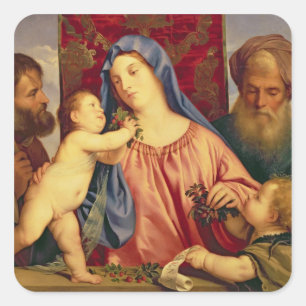 Adesivo Quadrado Madonna das cerejas com Joseph