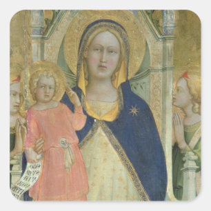 Adesivo Quadrado Madonna e a criança enthroned com santos, detalha