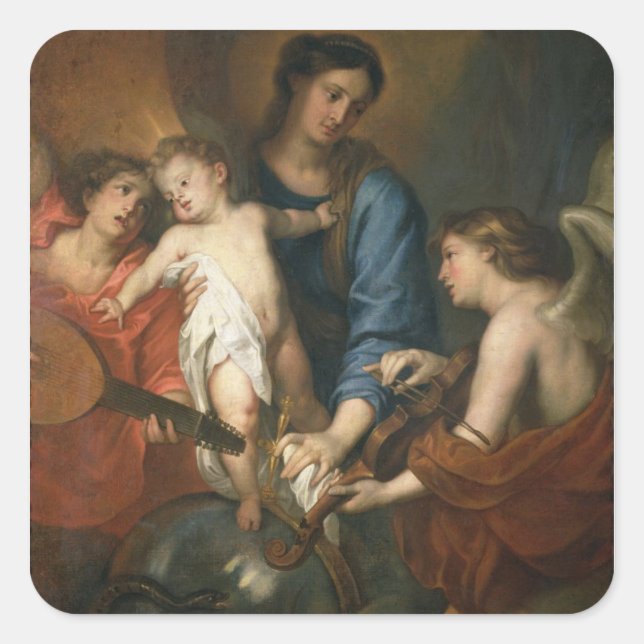 Adesivo Quadrado Madonna e Child com anjos (Frente)