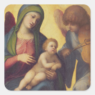 Adesivo Quadrado Madonna e criança com anjos c.1510-15 (óleo no p