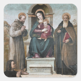 Adesivo Quadrado Madonna e criança Enthroned com santos