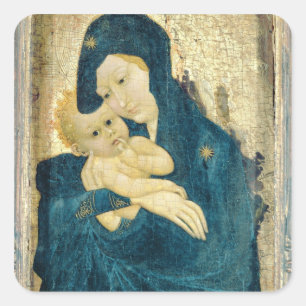 Adesivo Quadrado Madonna e criança, escola de Bourgogne (óleo no