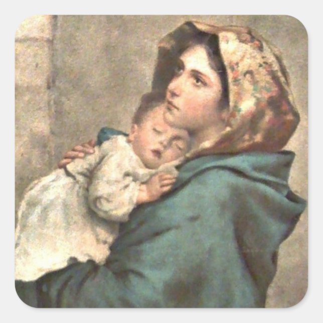Adesivo Quadrado Madonna em Scarf Holds Baby Jesus (Frente)