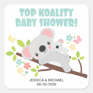 Adesivo Quadrado Mãe bonita e Chá de fraldas de topo de bebê Koala