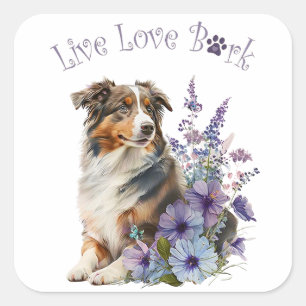 Adesivo Quadrado Mãe de Australian Shepherd Floral