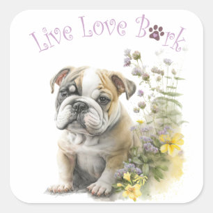 Adesivo Quadrado Mãe de Bulldog Floral
