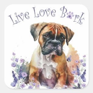Adesivo Quadrado Mãe de Cachorro Boxer Floral