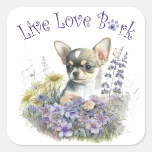 Adesivo Quadrado Mãe de Cachorro Chihuahua Floral