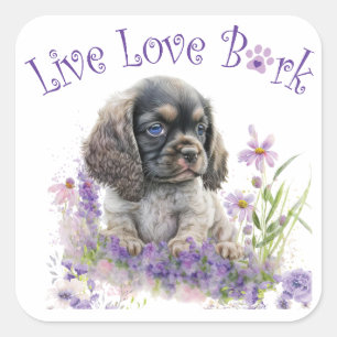 Adesivo Quadrado Mãe de Cachorro Cocker Spaniel Floral