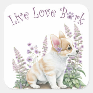 Adesivo Quadrado Mãe de Cachorro Corgi Floral