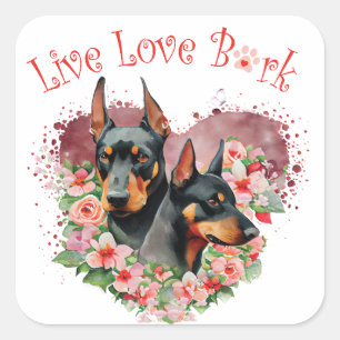 Adesivo Quadrado Mãe de Cachorro Doberman Floral