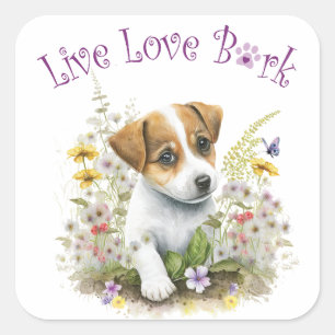 Adesivo Quadrado Mãe de Cachorro Jack Russell Floral