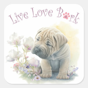 Adesivo Quadrado Mãe de Cachorro Shar-pei Floral