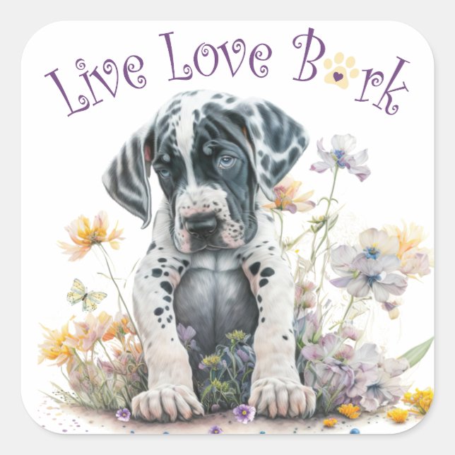 Adesivo Quadrado Mãe de Great Dane Floral (Frente)