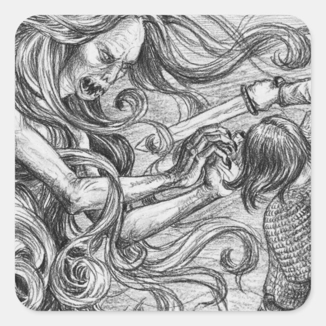 Adesivo Quadrado Mãe de Grendel em Beowulf (Frente)