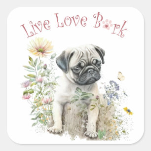 Adesivo Quadrado Mãe de Pug Floral