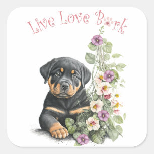 Adesivo Quadrado Mãe de Rottweiler Floral