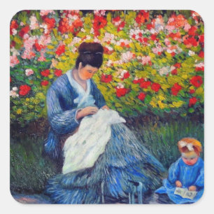 Adesivo Quadrado Mãe e Criança Monet no Jardim