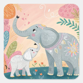 Adesivo Quadrado Mãe Elefante e Bebê