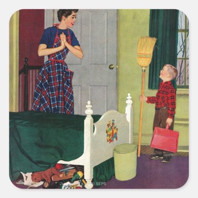 Adesivo Quadrado Mãe, Limpei O Meu Quarto! (Frente)