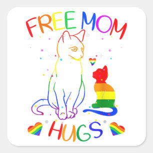 Adesivo Quadrado Mãe Livre Abraça Orgulho gay Rainbow Gato LGBT
