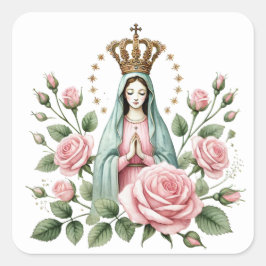 Adesivo Quadrado Mãe Religiosa Floral Mary Rosas Rosa